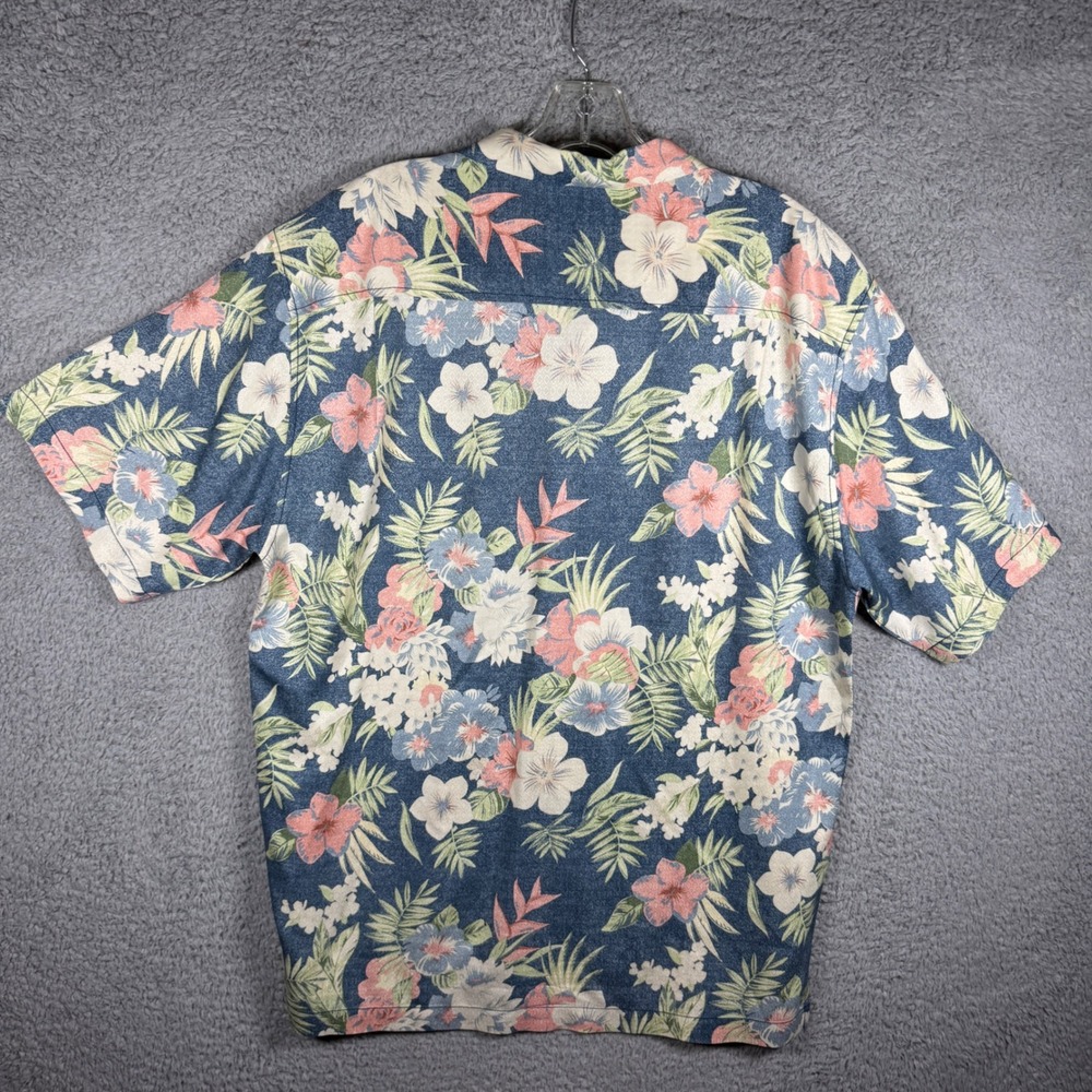 Tommy Bahama Mens Large Silk Floral Tropical Camp Shirt Blue Original Fit L - Picture 2 of 7